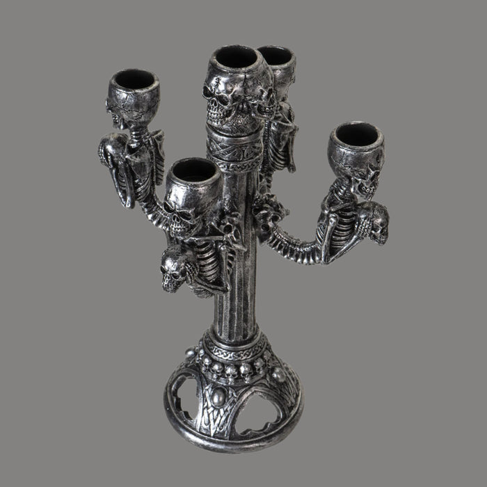 Necromancy Gothic Skull Candelabra | 5-Arm Skeleton Candle Holder for Dark Elegance