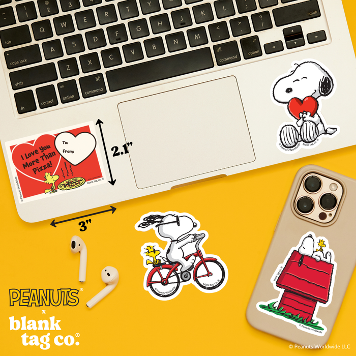 Peanuts® Waterproof Sticker - I Love You More Than Pizza