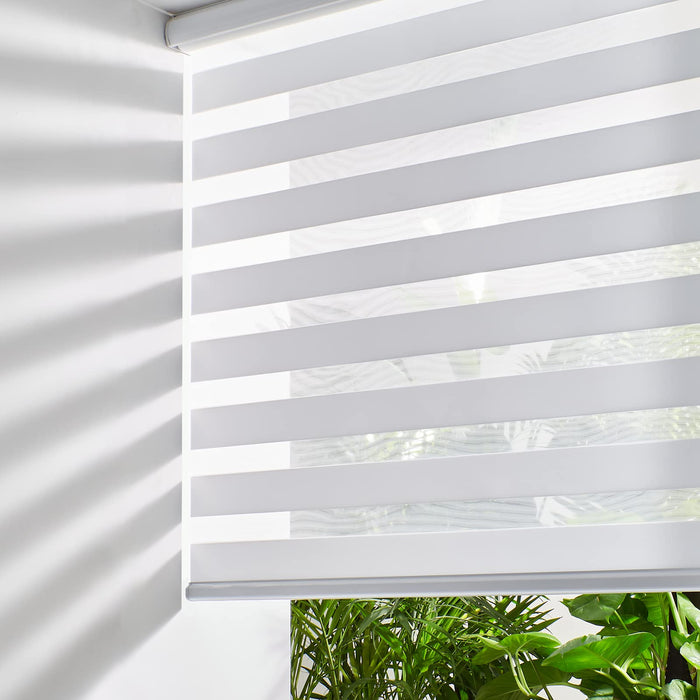 Persilux Cordless Zebra Blinds for Windows Free-Stop Roller Windows Shades (36" W X 47" H, Grey) Dual Layer Light Control for Day and Night, Light Filtering Sheer Shades for Home