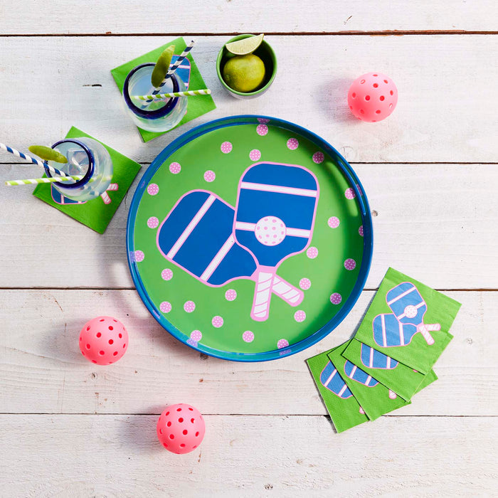 Pickleball Green Round Lacquer Serving Tray