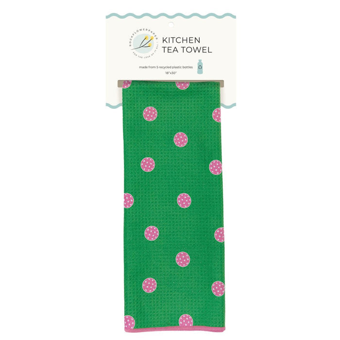 Pink and Green Polka Dots Eco Kitchen Tea Towel Tea Towel - Rockflowerpaper
