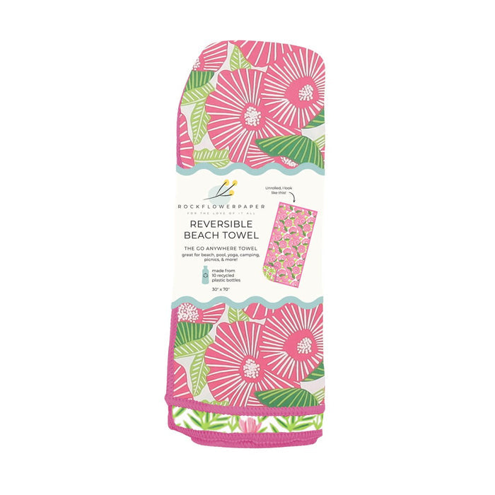 Pink Papaver Reversible Eco Beach Towel Beach Towel - Rockflowerpaper
