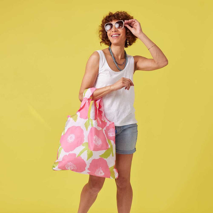 Poppies Pink blu Bag Reusable Shopping Bag - Machine washable Reusable Shopping Bag - rockflowerpaper