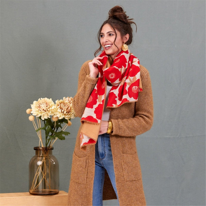 Poppies Red Reversible Wrap Scarf - rockflowerpaper