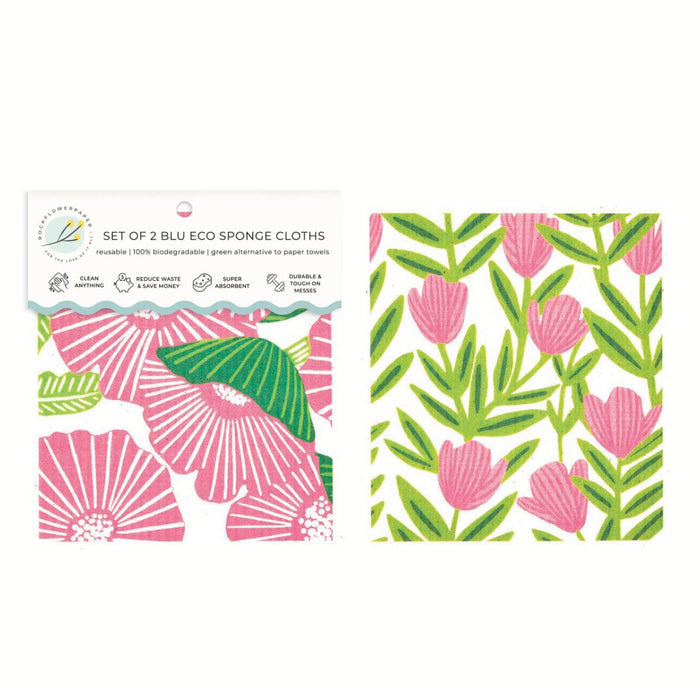Poppy Papaver blu Eco Sponge Cloths (Set of 2) Eco Cloth - rockflowerpaper