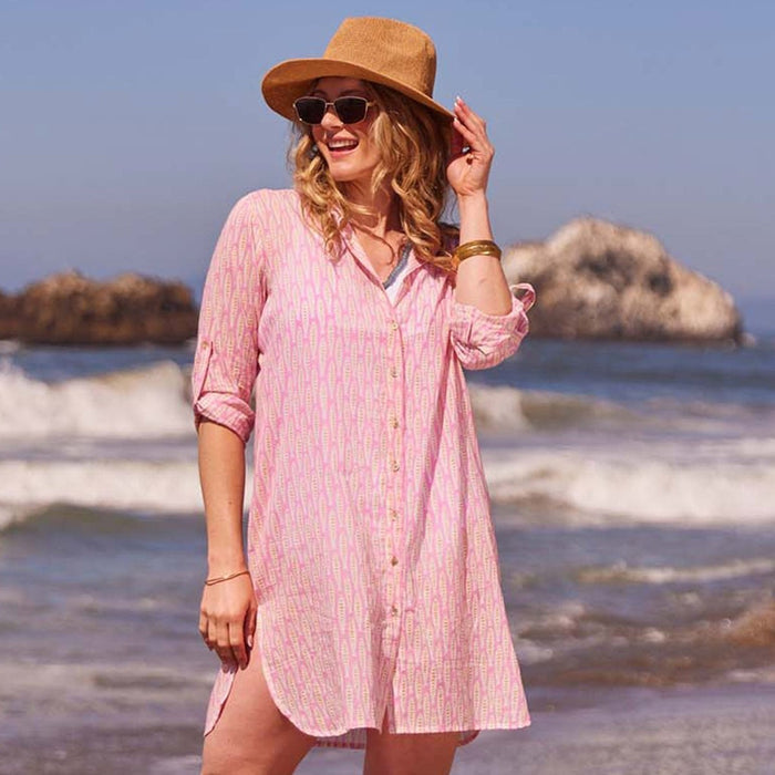 Sardina Pink Button Down Beach Tunic Swim Cover Up - rockflowerpaper