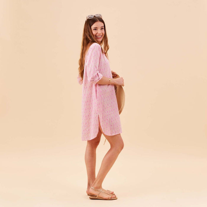 Sardina Pink Button Down Beach Tunic Swim Cover Up - rockflowerpaper