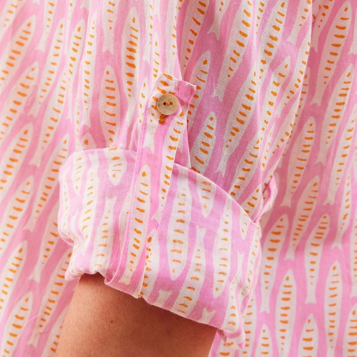Sardina Pink Button Down Beach Tunic Swim Cover Up - rockflowerpaper