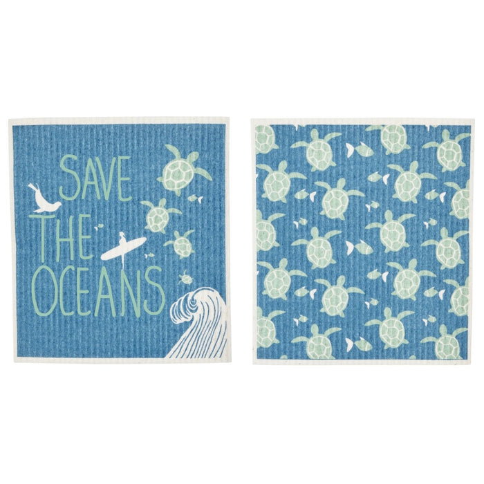 Save The Oceans Eco - Friendly blu Sponge Cloth - Set of 2 Eco Cloth - rockflowerpaper