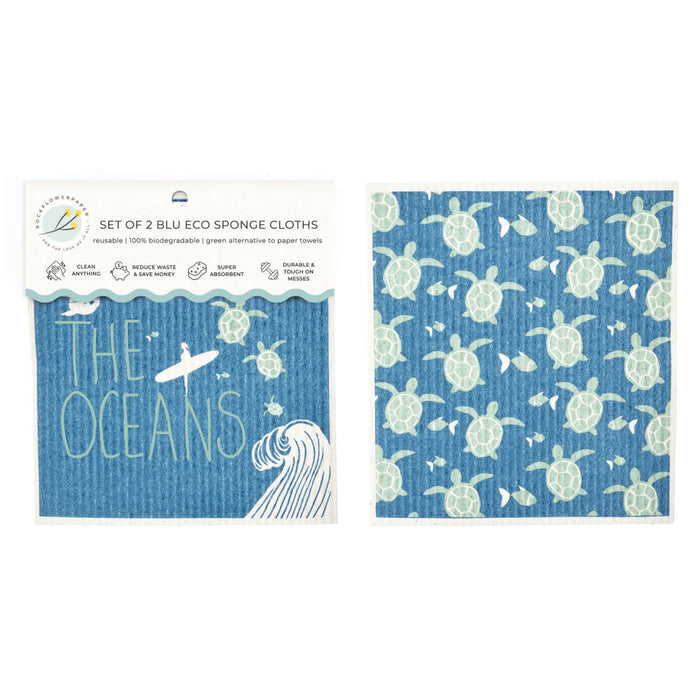 Save The Oceans blu Eco Sponge Cloths (Set of 2) Eco Cloth - rockflowerpaper