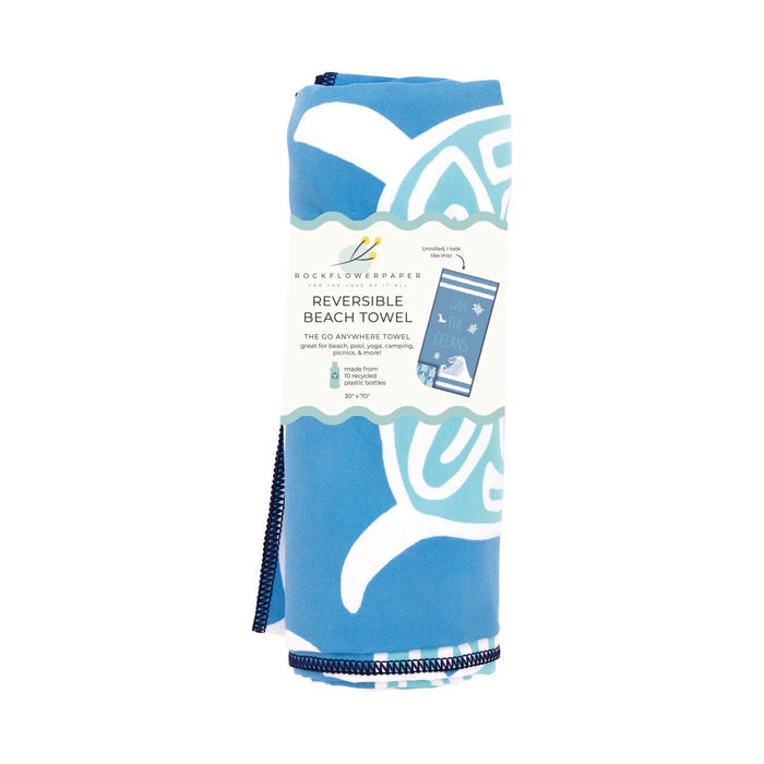 Save The Oceans Reversible Eco Beach Towel Beach Towel - Rockflowerpaper