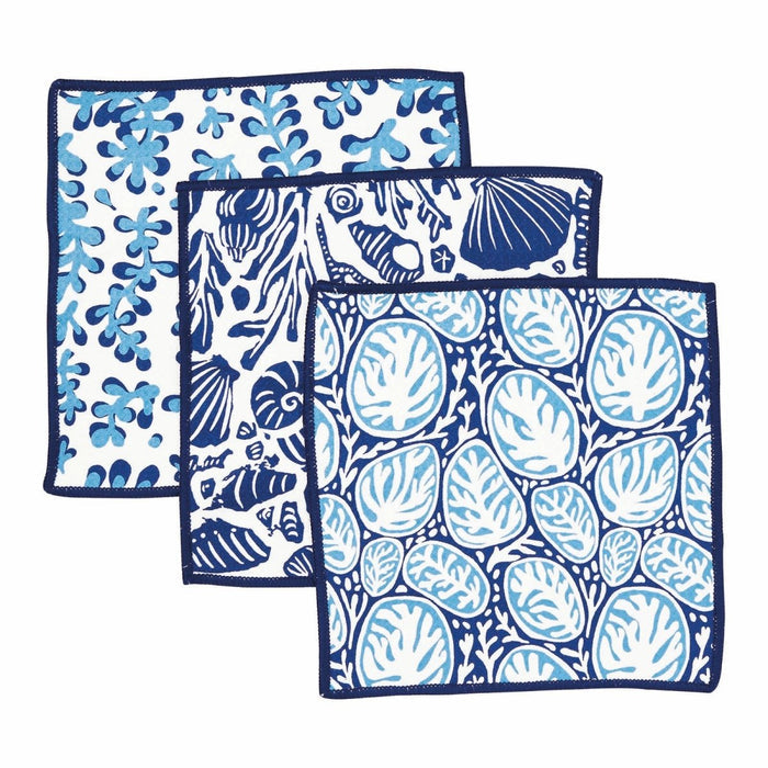 Sea Life blu Dish Cloth Set of 3 Reusable Dish Cloth - rockflowerpaper