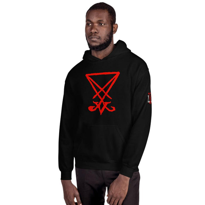 Sigil of Lucifer Red Print Front and Back Hooded Sweatshirt - The Luciferian Apotheca