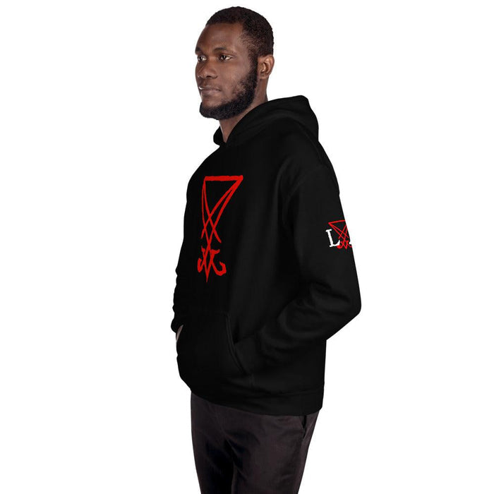 Sigil of Lucifer Red Print Front and Back Hooded Sweatshirt - The Luciferian Apotheca