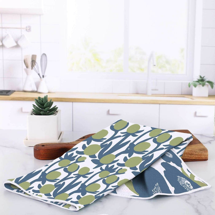 Soft Bloom Blue Green Eco Kitchen Tea Towel Tea Towel - rockflowerpaper