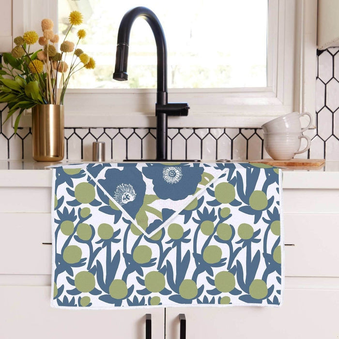 Soft Bloom Blue Green Eco Kitchen Tea Towel Tea Towel - rockflowerpaper