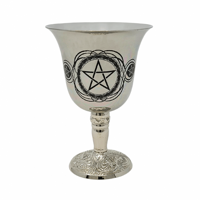 Stainless Steel Chalice with Pentagram Design 4.75"H (6 oz capacity)