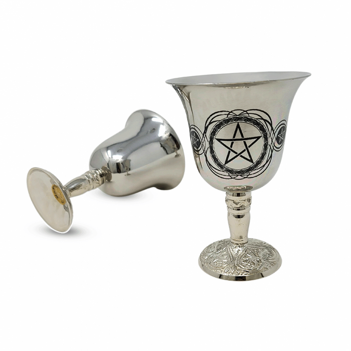 Stainless Steel Chalice with Pentagram Design 4.75"H (6 oz capacity)