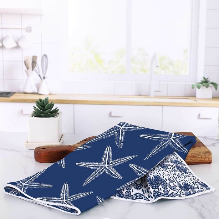 Starfish Navy Eco Kitchen Tea Towel Tea Towel - rockflowerpaper