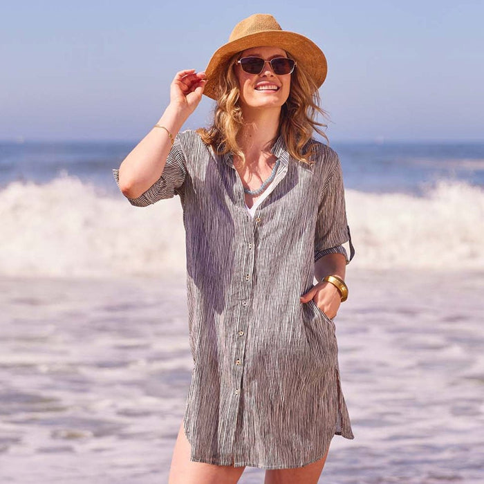 Suri Black Button Down Beach Tunic Swim Cover Up - rockflowerpaper