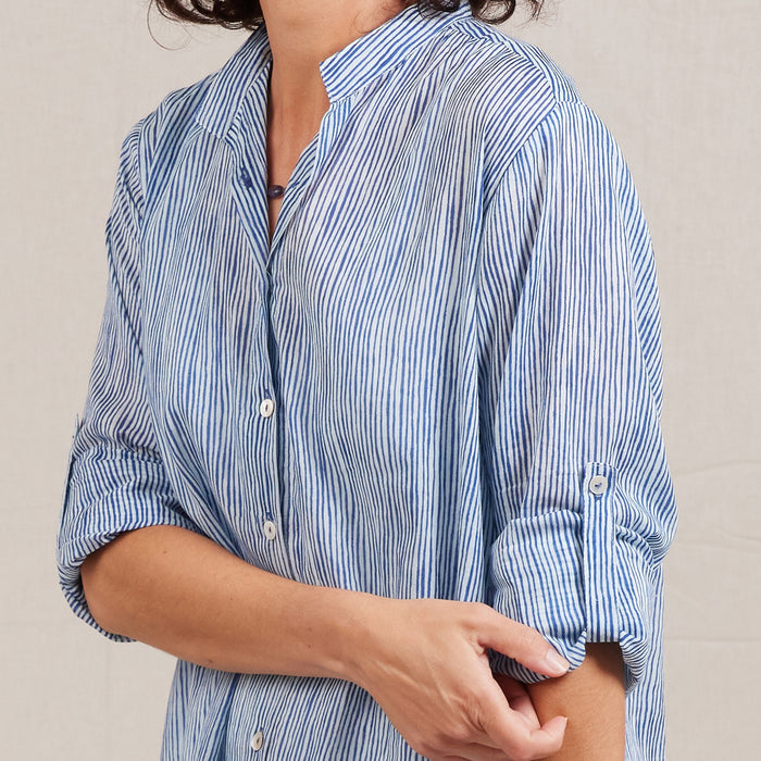 Suri Navy Cotton Button Down Beach Tunic