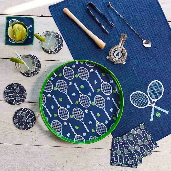 Tennis Navy Round Lacquer Serving Tray Tray - rockflowerpaper