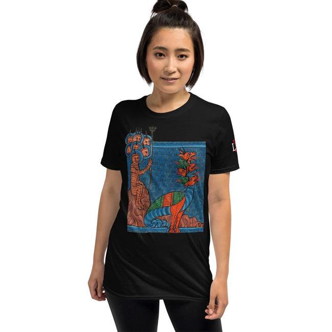 The Red Dragon Bestowing Power Unto the Beast Short-Sleeve Unisex T-Shirt - The Luciferian Apotheca