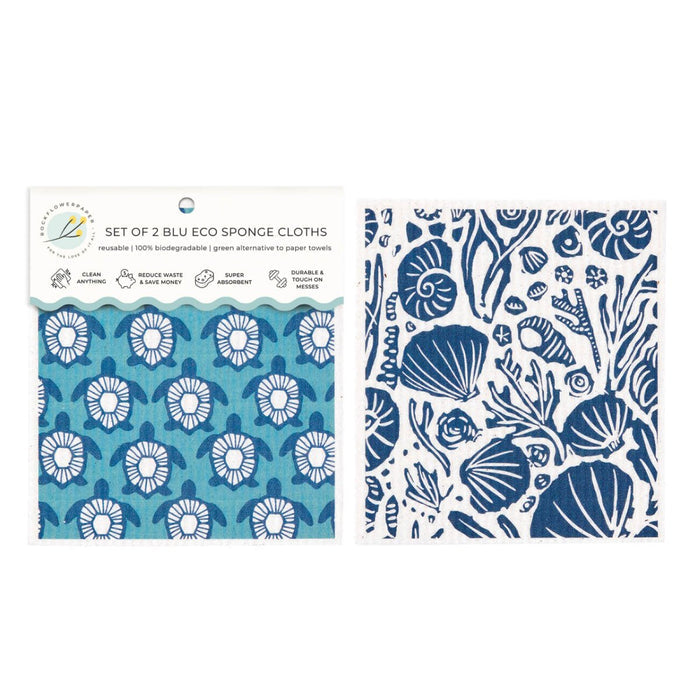 Turtles blu Eco Sponge Cloths (Set of 2) Eco Cloth - Rockflowerpaper