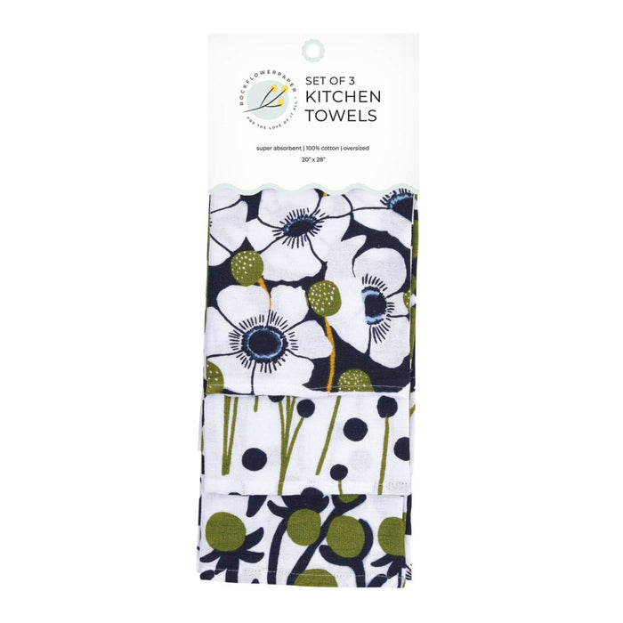 Windflower Cotton Kitchen Towels (Set of 3) Cotton Kitchen Towel - rockflowerpaper
