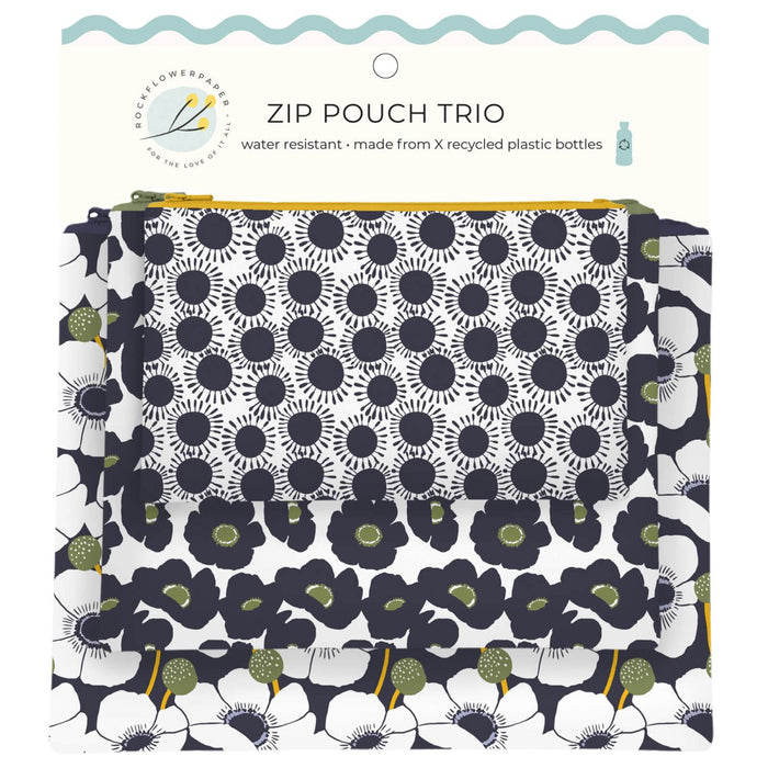 Windflower Flower Zip Pouch Trio(set 3) Zip Pouch Trio - Rockflowerpaper